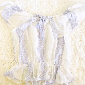 White and Baby Blue Ruffle Top